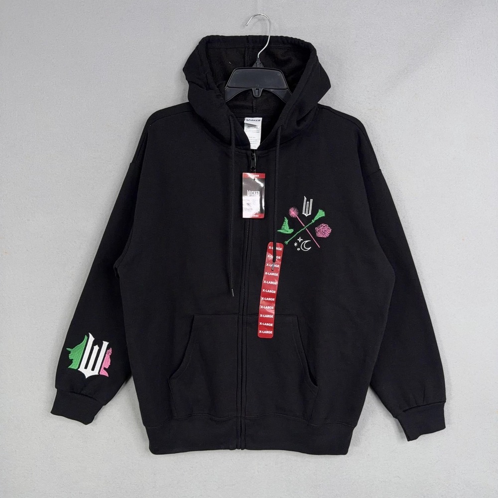 Wicked Hoodie Womens XL Black Full Zip Fleece Broadway Musical Graphic Witch NWT